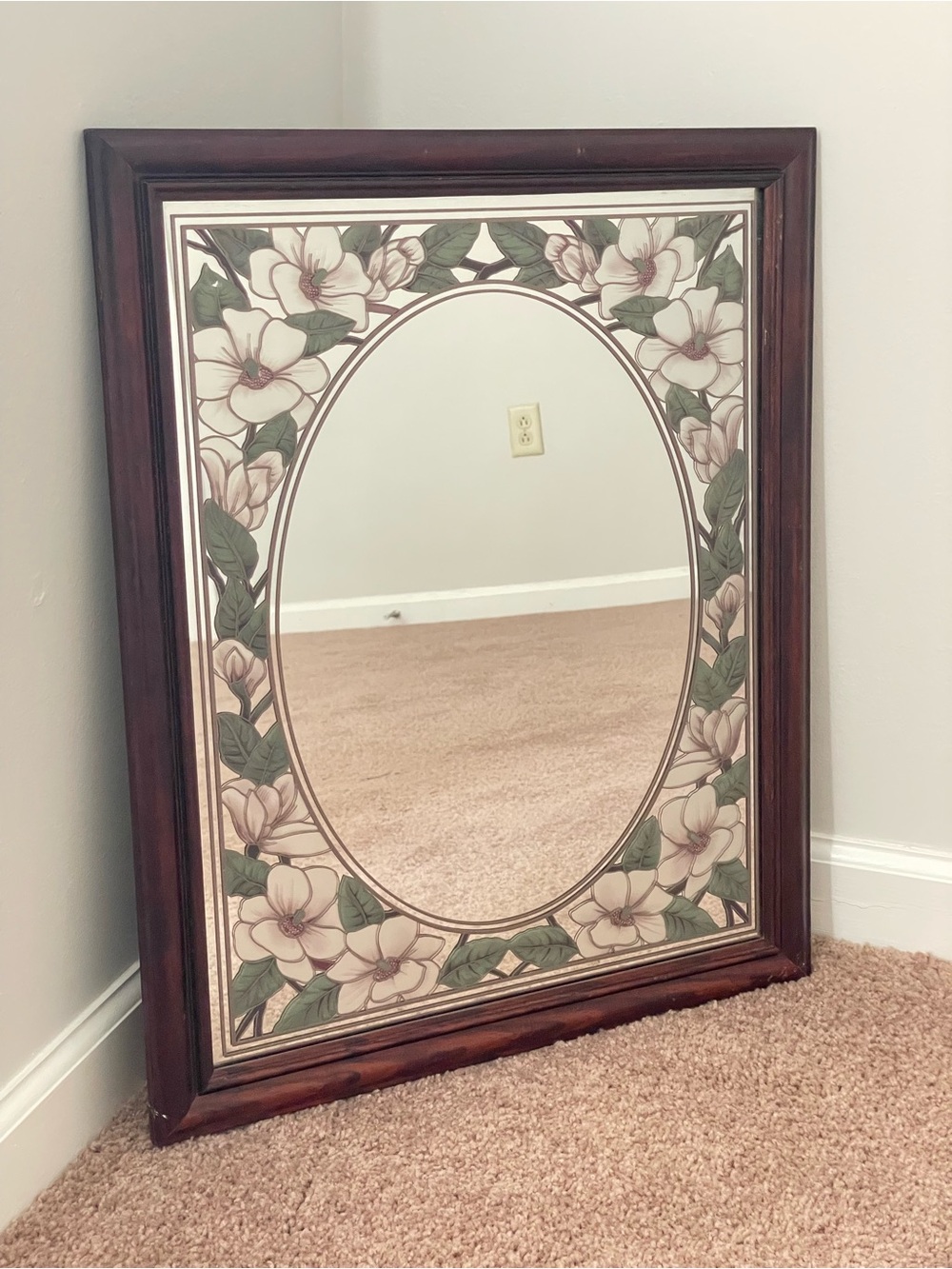 THE “MIRROR” Vintage “stained glass” magnolia design mirror